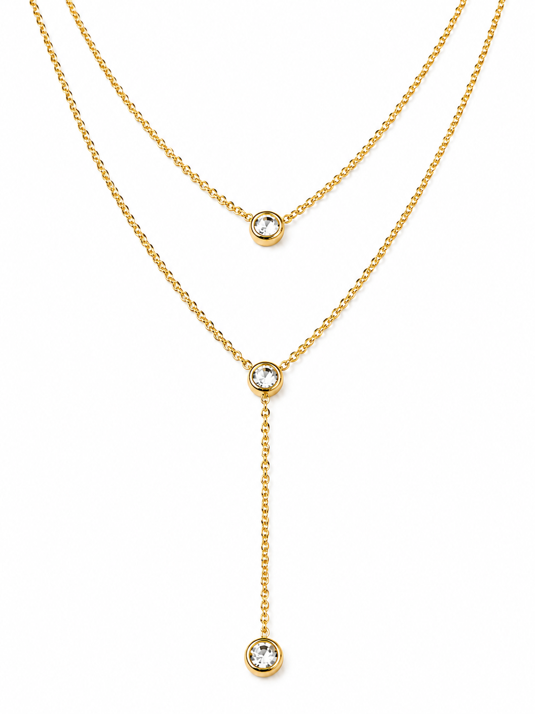Aube Necklace N018　オーデネックレスN008 2連チェーンで外側チェーンがy字デザイン各チェーンのトップにはジルコニアが輝いています