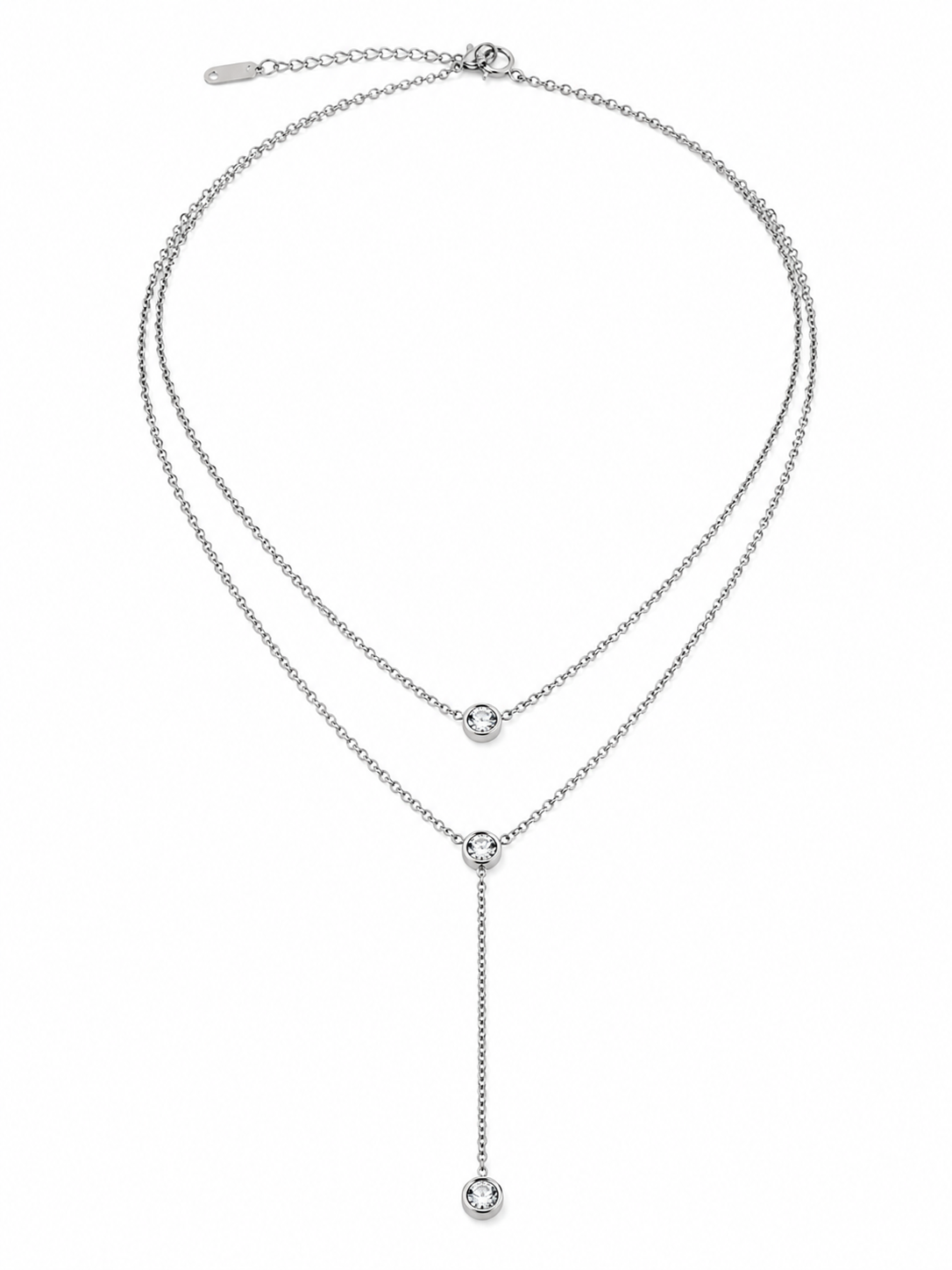 Aube Necklace N018　オーデネックレスN008のしシルバーカラーのメイン画像　2連の小豆チェーンで外側がｙ字デザイン