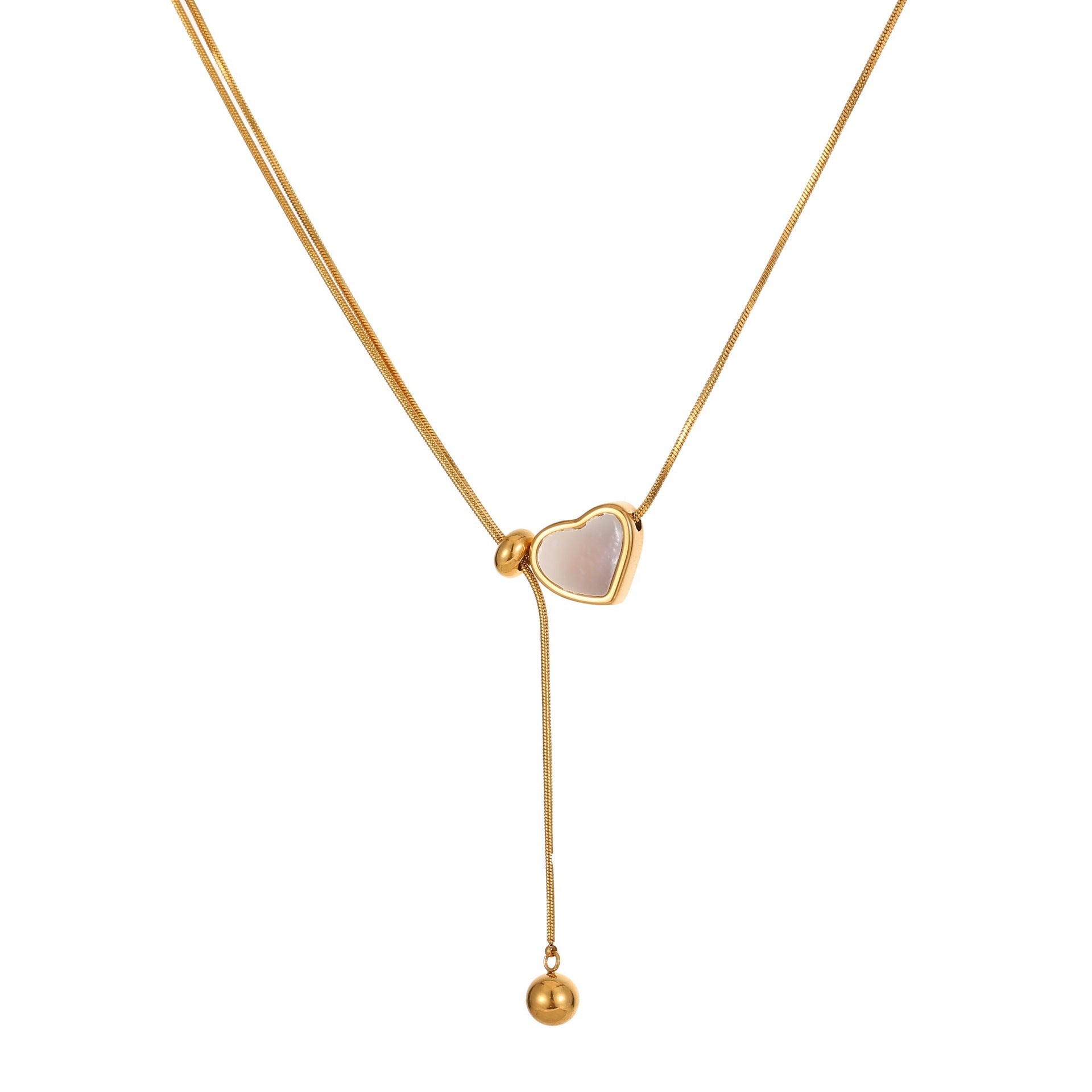 Tendre Necklace N013　タンドルネックレス　Ｎ013 ゴールドチェーンにシェル素材のハートモチーフトップのゴールドカラーのメイン画像